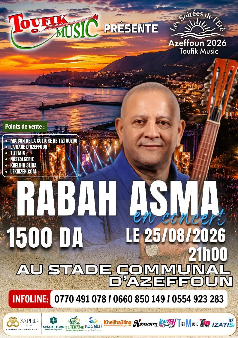 Affiche Rabah Asma en concert — Stade communal d'Azeffoun, 25 août 2026